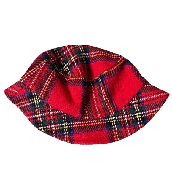 NWT Stussy Big Logo Plaid Bucket Hat Red S/M Y2K 90s Style Streetwear - Picture 2 of 6